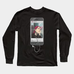 Girl listening music on the bus Long Sleeve T-Shirt